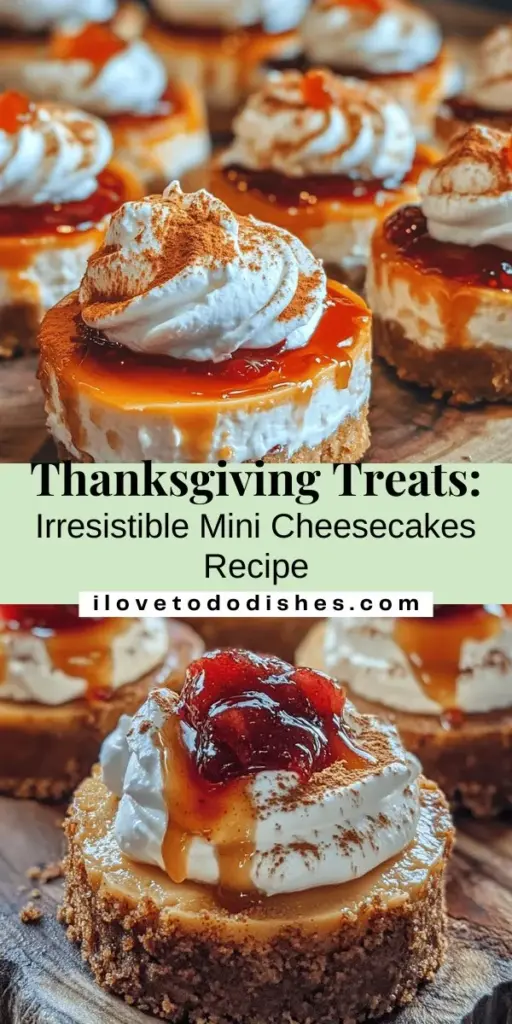 Indulge in the spirit of Thanksgiving with these delightful mini cheesecakes! Perfectly portioned, these creamy treats are easy to make and customizable for all dietary needs. Infused with warm spices like cinnamon and nutmeg, they offer a flavorful twist on a classic dessert. Ideal for gatherings, they eliminate messy slicing while adding a festive touch. Get your loved ones together and share these sweet delights this holiday season! #ThanksgivingDesserts #MiniCheesecakes #HolidayBaking #SweetTooth #DessertTable #FestiveFlavors