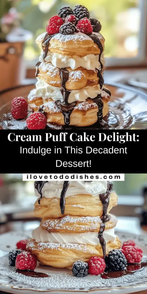 Indulge in the Cream Puff Cake Delight—a stunning twist on the traditional French pastry! This decadent dessert features layers of airy cream puffs filled with rich cream and drizzled with luscious chocolate sauce. Perfect for any celebration or a sweet indulgence at home, this cake combines elegance with simplicity. Impress your guests and satisfy your cravings with this delightful recipe! #CreamPuffCake #DessertRecipes #BakingJoy #SweetTreats #FoodieDelight