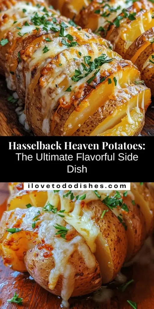 Elevate your cooking with Hasselback Heaven Potatoes, a delicious twist on a classic dish! These eye-catching potatoes are sliced to perfection, allowing for maximum flavor infusion from aromatic herbs, savory garlic, and gooey cheese. Ideal for any occasion, they can be customized with your favorite toppings. Enjoy the perfect combination of crispy edges and fluffy interiors. Get ready to impress at your next meal! #HasselbackPotatoes #HealthyRecipes #ComfortFood #Foodie #PotatoLovers #Yummy #CookingAtHome #SideDishIdeas