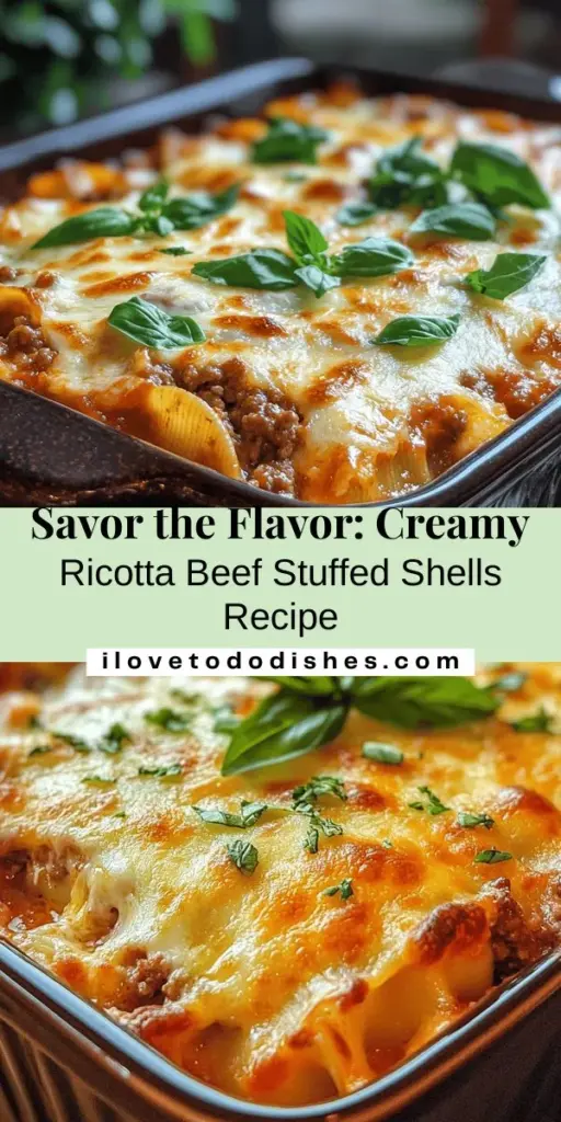 Discover the ultimate comfort food with this creamy ricotta beef stuffed shells pasta recipe! Jumbo pasta shells filled with a rich mixture of ricotta and savory ground beef, all topped with melted cheese, make it perfect for any gathering or cozy dinner. Easy to prepare and full of flavor, this dish will leave your family asking for seconds. Dive into the step-by-step guide to create your culinary masterpiece! #Pasta #ComfortFood #RicottaBeefShells #DeliciousDinners #HomeCooking #RecipeIdeas #ItalianCuisine