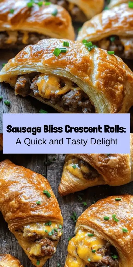 Discover the delightful comfort of Sausage Bliss Crescent Rolls! Perfect for breakfast, brunch, or a tasty snack, these easy-to-make treats combine savory sausage, gooey cheddar cheese, and flaky crescent dough. With minimal prep time, you’ll impress your family and guests in no time. Explore variations with different cheeses and spices for a personalized twist! Ready to enjoy? #SausageBliss #CrescentRolls #EasyRecipes #ComfortFood #BrunchIdeas #SavorySnacks #FoodieFun