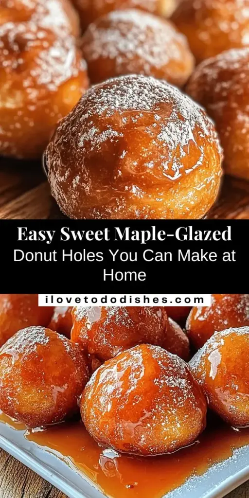 Discover the joy of making sweet maple-glazed donut holes with this easy recipe! Perfect for brunch, celebrations, or simply a treat for yourself, these homemade delights are fluffy on the inside and coated in a luscious maple glaze. With simple ingredients, you can create bite-sized snacks that are sure to impress family and friends. Indulge in the aroma of freshly baked donuts that brings everyone together. #DonutHoles #BakingJoy #HomemadeTreats #DessertLovers #MapleGlaze