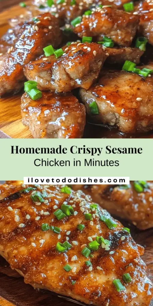 Discover the joy of cooking with our Easy Homemade Crispy Sesame Chicken recipe! This dish combines crunchy, juicy chicken with a sweet-savory sauce for a meal that’s perfect for any occasion. With control over your ingredients, you can craft a healthier version that’s just as delicious as your favorite takeout. Enjoy a flavor-packed experience with fresh ingredients and simple techniques. Try it today and impress your family! #CrispySesameChicken #HomemadeCooking #ComfortFood #RecipeIdeas #HealthyEating