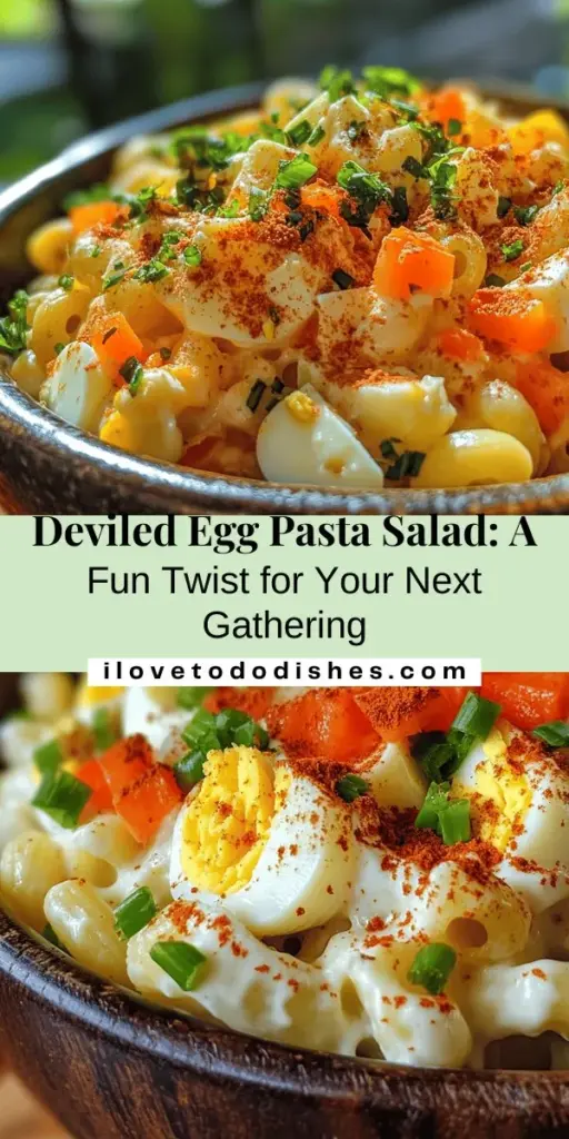 Discover the delicious twist on a classic with this Deviled Egg Pasta Salad! Combining creamy flavors of deviled eggs with hearty elbow macaroni, fresh vegetables, and a zesty dressing, this pasta salad is a feast for the eyes and taste buds. Perfect for picnics, potlucks, or a quick lunch, it's easy to prepare and full of flavor. Get ready to impress your family and friends with this unique dish! #DeviledEggPastaSalad #PastaSalad #RecipeIdeas #Foodie #SummerEats #ComfortFood