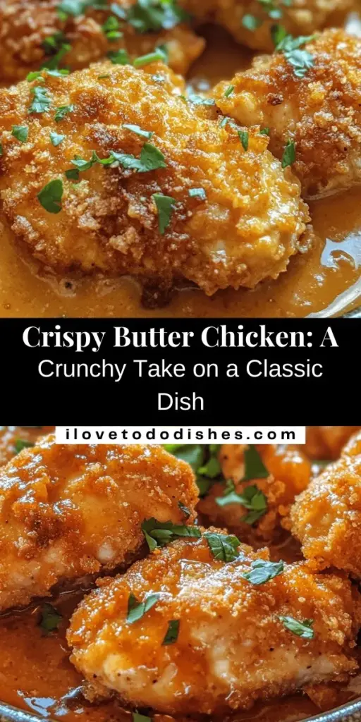 Experience a delicious twist on a classic favorite with Crispy Butter Chicken! This indulgent dish combines tender, marinated chicken with a crispy coating, elevated by a rich, creamy sauce. Originating from North India, this recipe tells a history of culinary creativity and flavor. Perfect for family dinners or special occasions, it’s sure to impress your guests. Discover the secrets behind marination and cooking techniques with this step-by-step guide! #CrispyButterChicken #IndianCuisine #Foodie #CookingTips #DeliciousMeals #RecipeInspo