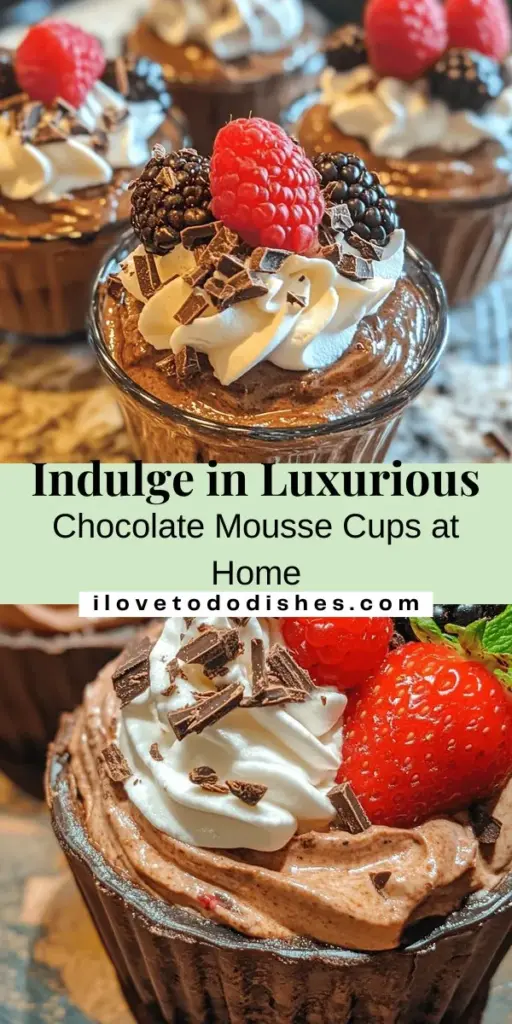 Indulge in the rich, velvety delight of homemade chocolate mousse cups! This luxurious French dessert is perfect for any occasion, combining dark chocolate, whipped cream, and fresh berries for a stunning presentation. Follow our simple step-by-step recipe to create individual servings that are sure to impress your guests. Treat yourself to this elegant dessert that melts in your mouth! #ChocolateMousse #DessertRecipe #IndulgentTreat #HomeBaking #SweetTooth