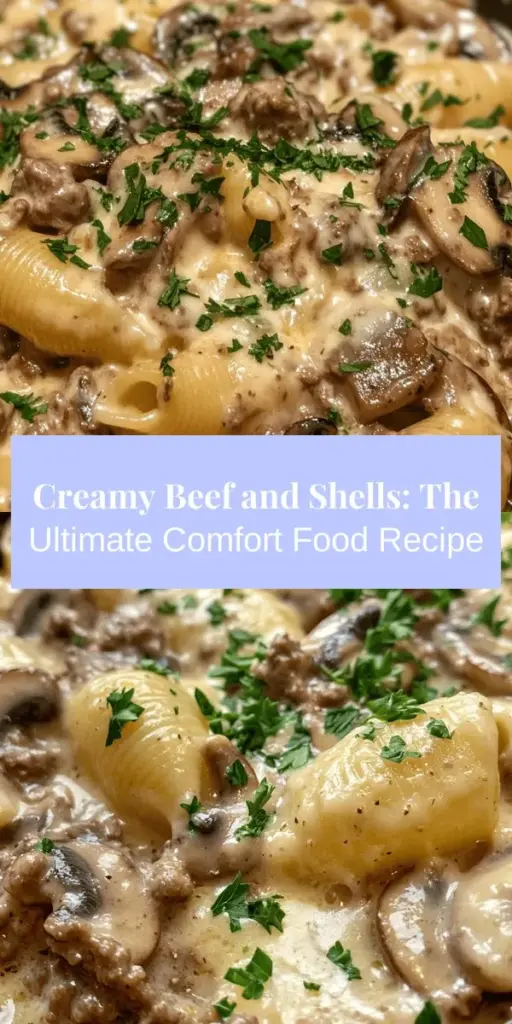 Indulge in the creamy goodness of Beef and Shells Delight, a comforting dish perfect for family dinners or cozy nights in. This hearty pasta recipe features large shell pasta enveloped in a rich cream sauce with seasoned ground beef, vegetables, and melted cheddar cheese. Easy to make and packed with flavor, it's a meal that warms both the heart and appetite. Try this classic comfort food tonight! #ComfortFood #PastaLove #FamilyDinner #CreamyBeefAndShells #YummyRecipes #HeartyMeals