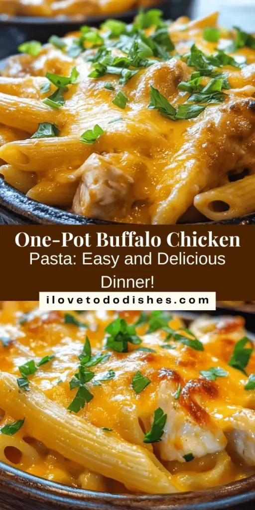 Discover the deliciousness of Buffalo Chicken Pasta, a one-pot wonder that's perfect for busy weeknights or entertaining guests. This dish blends spicy buffalo sauce, creamy cheeses, tender chicken, and al dente penne for a satisfying meal everyone will love. Customize it with veggies or different cheeses to match your taste. Try it today and experience the ultimate comfort food! #BuffaloChickenPasta #OnePotMeals #ComfortFood #EasyRecipes #FoodieFavorites #DinnerIdeas #CookingAtHome