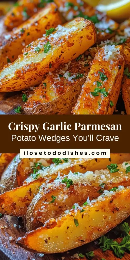 Enjoy the ultimate comfort food with crispy baked garlic Parmesan potato wedges! These flavorful wedges transform a simple side dish into a sensational star that pairs perfectly with burgers, grilled chicken, or as a tasty snack on their own. Easy to make with russet potatoes, garlic, and Parmesan, each bite delivers a delightful crunch and rich flavor. Perfect for family dinners or gatherings. Don’t forget to serve with your favorite dipping sauce! #PotatoWedges #ComfortFood #GarlicParmesan #BakedNotFried #YummySnacks