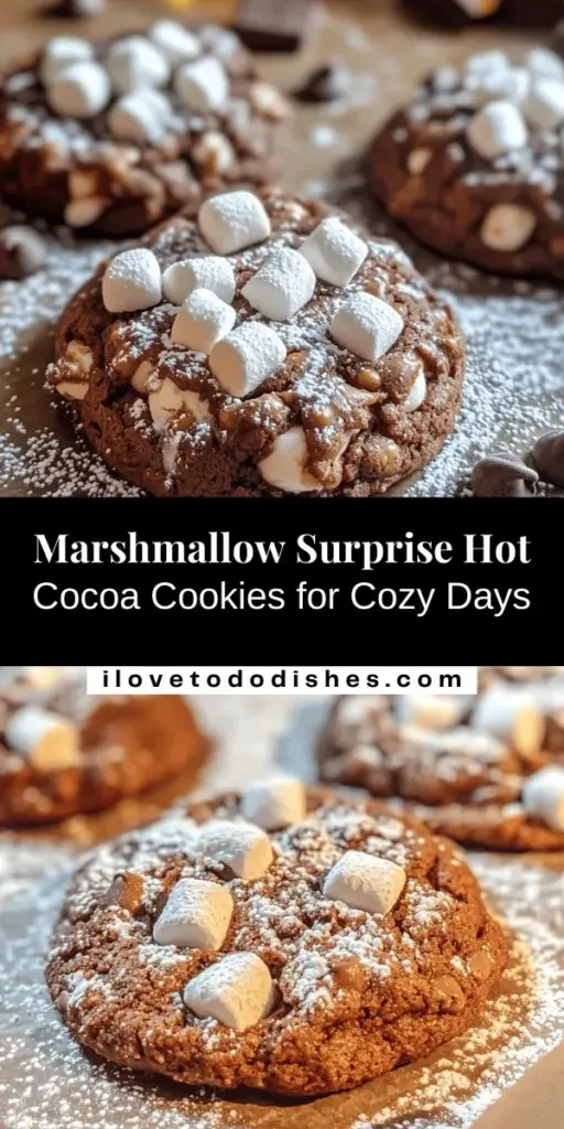 Experience the cozy delight of Marshmallow-Surprise Hot Cocoa Cookies! These soft, chewy cookies are filled with gooey marshmallows and rich chocolate chips, evoking the warmth of your favorite hot cocoa. Perfect for festive gatherings or cozy nights in, each cookie is a delightful surprise! Bake them for a taste of nostalgia and a treat that's sure to impress. Try this recipe for a delicious twist on a classic! #Baking #Cookies #HotCocoa #Dessert #Foodie #Recipe #ChocolateLovers