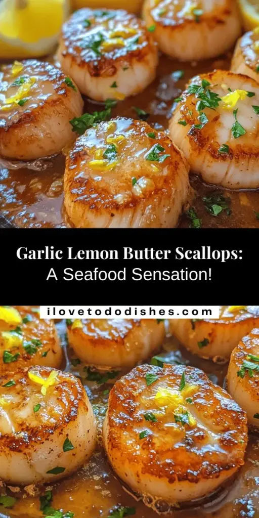 Elevate your dining experience with Garlic Lemon Butter Seared Scallops, a dish that perfectly balances elegance and simplicity. This recipe showcases the delicate sweetness of scallops, complemented by zesty lemon and rich garlic-infused butter. Ideal for special occasions or gourmet weeknight dinners, it requires minimal ingredients and techniques for maximum flavor. Impress your guests and enjoy a culinary masterpiece at home! #Scallops #Seafood #DinnerRecipe #Cooking #GourmetFood #HealthyEating #ImpressYourGuests