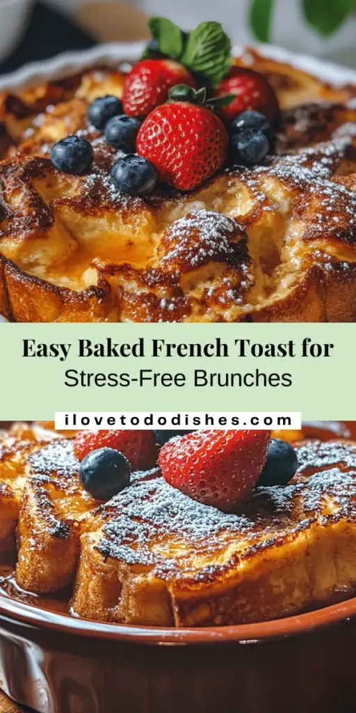 Discover the joy of easy brunching with this delightful No-Fuss Baked French Toast recipe! Perfect for busy mornings or gatherings, this oven-baked dish offers a custardy texture and endless customization options. Use your favorite bread, add seasonal fruits, or top with syrup for a delicious twist. Ideal for family breakfasts or festive brunches, your guests will love the rich flavors and minimal effort! #BakedFrenchToast #BrunchIdeas #EasyRecipes #BreakfastDelight #HomemadeGoodness