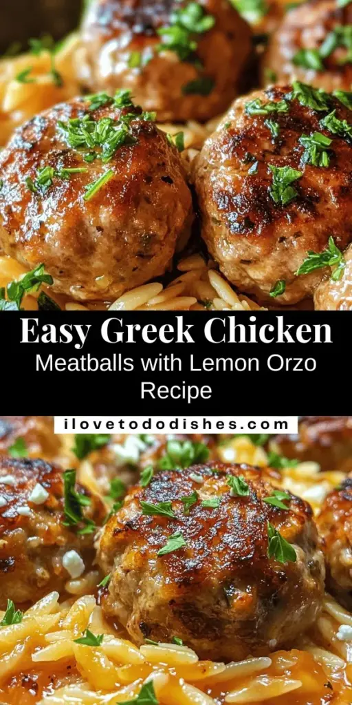 Savor the vibrant flavors of the Mediterranean with these Easy Greek Chicken Meatballs served with Lemon Orzo! This delightful dish combines juicy, seasoned meatballs and zesty, lemon-infused orzo for a family-friendly meal that’s both healthy and simple to prepare. Perfect for busy weeknights or weekend gatherings, it’s a feast for food lovers of all ages. Enjoy the taste of the Mediterranean! #GreekChickenMeatballs #LemonOrzo #MediterraneanCuisine #HealthyEating #EasyRecipes