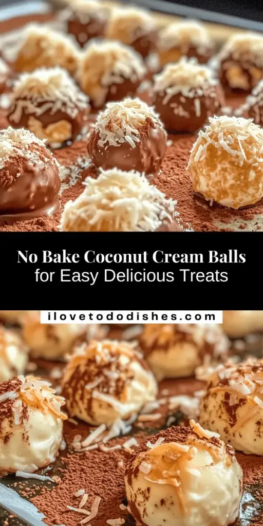 Indulge in the delightful taste of Easy No Bake Coconut Cream Balls, the perfect treat for any occasion! With creamy textures and tropical coconut flavor, this quick recipe comes together in under an hour using minimal ingredients. Ideal for parties, potlucks, or a tasty snack at home, these no-bake goodies are fun to make and sure to impress. Get ready to whip up some sweet bliss in no time! #NoBakeDesserts #CoconutCreamBalls #EasyRecipes #DessertIdeas #TropicalTreats