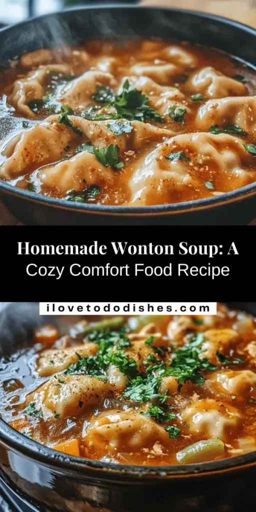 Warm up your day with this cozy homemade wonton soup recipe! Experience the comfort of delicate dumplings filled with savory goodness, all swimming in a flavorful broth. Perfect for chilly days, this dish brings together family and friends around a heartwarming meal. Learn how to make wontons from scratch, explore different filling options, and create a rich broth that makes each bowl a delightful experience. Embrace the joy of homemade cooking! #WontonSoup #HomemadeComfortFood #CozyRecipes #ChineseCuisine #SoupSeason #CookingFromScratch #FoodieFun #ComfortFood