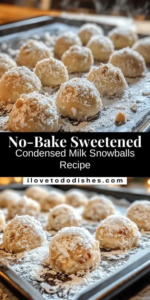 Looking for a no-bake dessert that’s quick, flavorful, and versatile? Try these delightful Sweetened Condensed Milk Snowballs! With a creamy center wrapped in shredded coconut, they’re perfect for any occasion. Customize them with your favorite ingredients for a personal touch. Easy to make and irresistibly delicious, these bite-sized treats will impress everyone. Get ready to satisfy your sweet tooth! #NoBakeTreats #DessertRecipe #SweetenedCondensedMilk #Snowballs #CoconutDelight