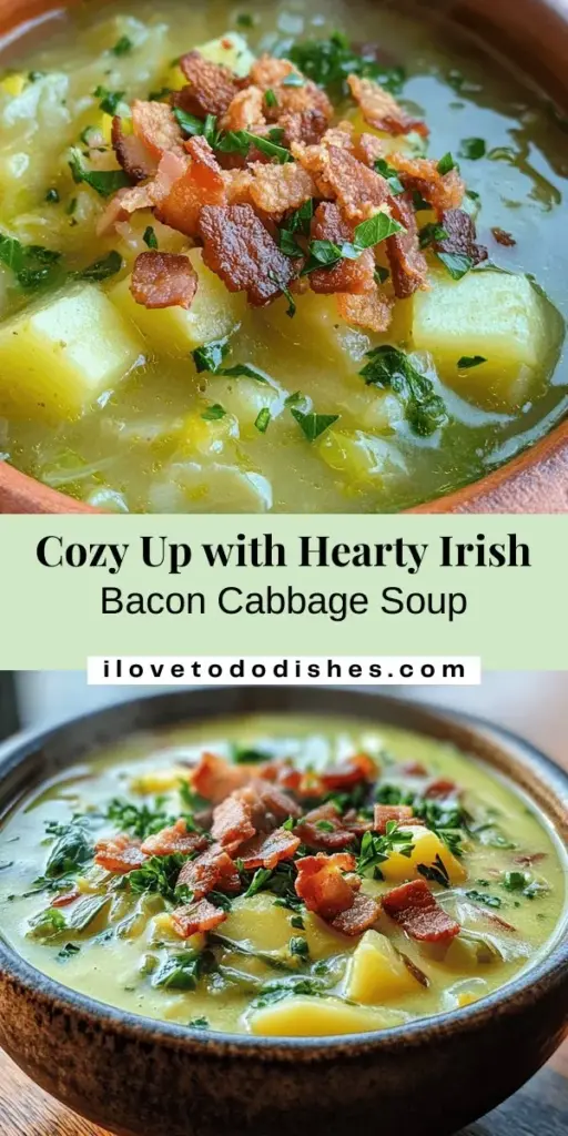 Warm up with a bowl of Irish Bacon Cabbage and Potato Soup, a comforting classic that fuses rich flavors of Irish bacon with wholesome cabbage and potatoes. This hearty soup is not only delicious but also packed with nutritional benefits. Discover the history, tips for perfecting the recipe, and step-by-step instructions to create this beloved dish. Perfect for cozy dinners! #IrishCuisine #SoupRecipe #ComfortFood #Foodie #HealthyEating #IrishBacon #CabbageSoup #WarmUp