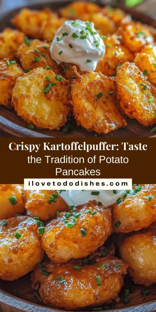 Discover the joy of making Crispy Kartoffelpuffer, delicious potato pancakes steeped in tradition from German and Eastern European cuisine. This golden-brown dish, made with grated potatoes and onions, is perfect for any meal or celebration. Learn about its origins, step-by-step preparation, and serving suggestions that will impress your friends and family. Enjoy a taste of comfort and togetherness with Kartoffelpuffer! #Kartoffelpuffer #PotatoPancakes #TraditionalRecipes #ComfortFood #CookingTogether #FoodHistory #HomemadeDelights