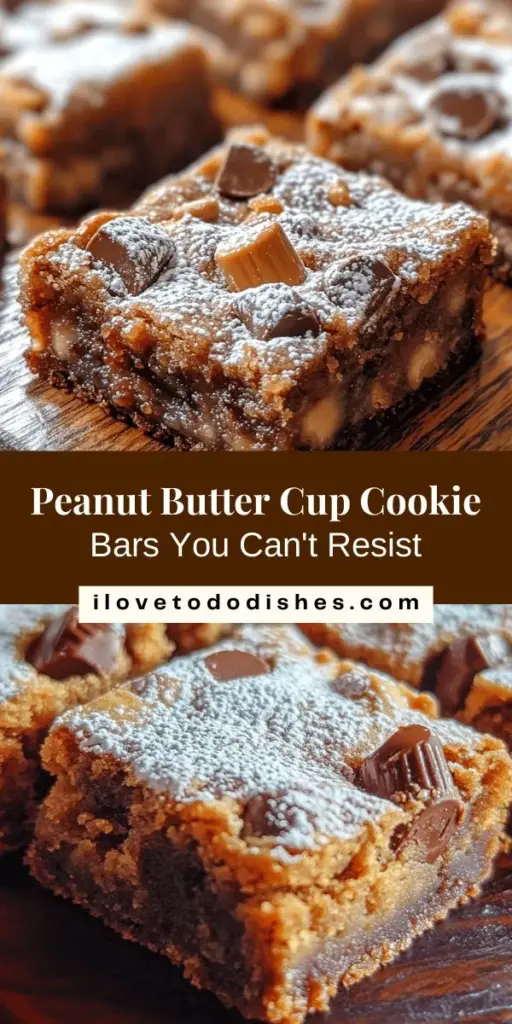 Indulge in the ultimate dessert experience with Peanut Butter Cup Gooey Cookie Bars! These delightful treats blend the rich flavors of peanut butter and chocolate in a gooey, chewy texture that everyone will love. Perfect for gatherings or a sweet reward after a long day, each bite is a nostalgic treat. Easy to make and even easier to enjoy, these cookie bars are bound to become your new favorite! Bake a batch today! #PeanutButter #CookieBars #Dessert #Baking #SweetTreats #Chocolate #Homemade