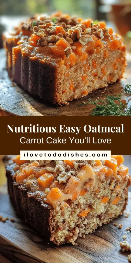 Discover a healthier twist on a classic favorite with this Easy Oatmeal Carrot Cake! This delightful recipe combines rolled oats and fresh carrots for a delicious and nutritious dessert that everyone will love. Packed with fiber and essential nutrients, it’s perfect for family gatherings, birthday celebrations, or a guilt-free snack anytime. Don’t miss out on this moist, flavorful treat that’s simple to make and irresistible to taste! #OatmealCarrotCake #HealthyDessert #BakingFun