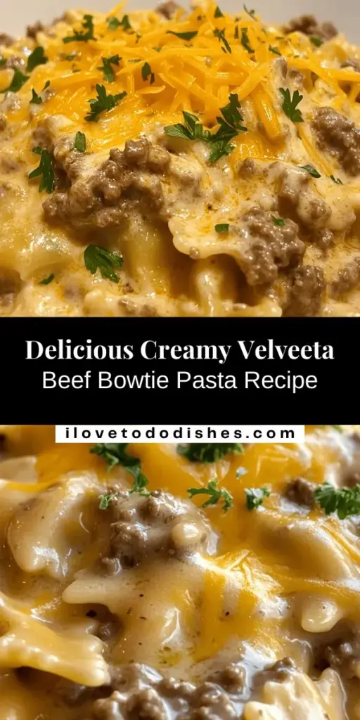 Discover the ultimate weeknight dinner with Creamy Velveeta Beef Bowtie Pasta! This easy, one-pot meal combines tender bowtie pasta, savory ground beef, and rich Velveeta cheese for a comforting dish that everyone will love. Perfect for busy families, it’s quick to prepare and minimizes cleanup, allowing you to enjoy quality time together. Elevate your dinner experience with this delightful recipe! #Pasta #FamilyDinner #Velveeta #ComfortFood #EasyRecipes