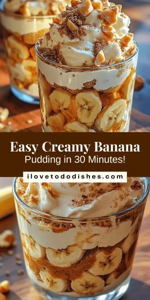 Satisfy your sweet cravings with this quick and creamy banana pudding recipe! A classic American dessert that’s simple to whip up in under 30 minutes, this pudding layers ripe bananas, vanilla wafers, and a luscious cream base for a perfect treat at gatherings or cozy nights in. Customize with your favorite toppings for a unique twist. Dive into nostalgia and enjoy every spoonful! #BananaPudding #DessertRecipes #SweetTreats #HomemadeGoodness #FoodieDelight