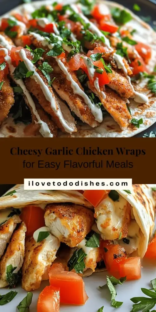 Looking for a quick and delicious meal that satisfies? Try these cheesy garlic chicken wraps! Packed with juicy chicken, gooey cheese, and flavorful garlic, they make for a perfect lunch or dinner. Easy to customize with fresh veggies and spices, these wraps are not only tasty but also nutritious. Follow our step-by-step guide to prepare these mouthwatering treats in no time. You won’t regret it! #CheesyGarlicChickenWraps #EasyRecipes #QuickMeals #HealthyEating #Foodie