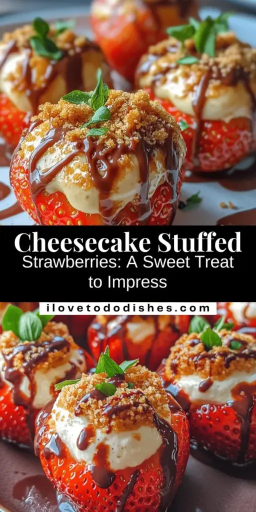 Indulge in the perfect combination of sweet and creamy with our Cheesecake Stuffed Strawberries! These delectable treats are not only stunning but also easy to make, making them a go-to dessert for any occasion. Fresh strawberries filled with a luscious cheesecake mixture will impress your guests and satisfy your sweet cravings. Explore variations with toppings like chocolate drizzle or nuts to personalize your dessert! #DessertIdeas #Cheesecake #StuffedStrawberries #SweetTreat #RecipeShare #HealthyDessert #Yummy