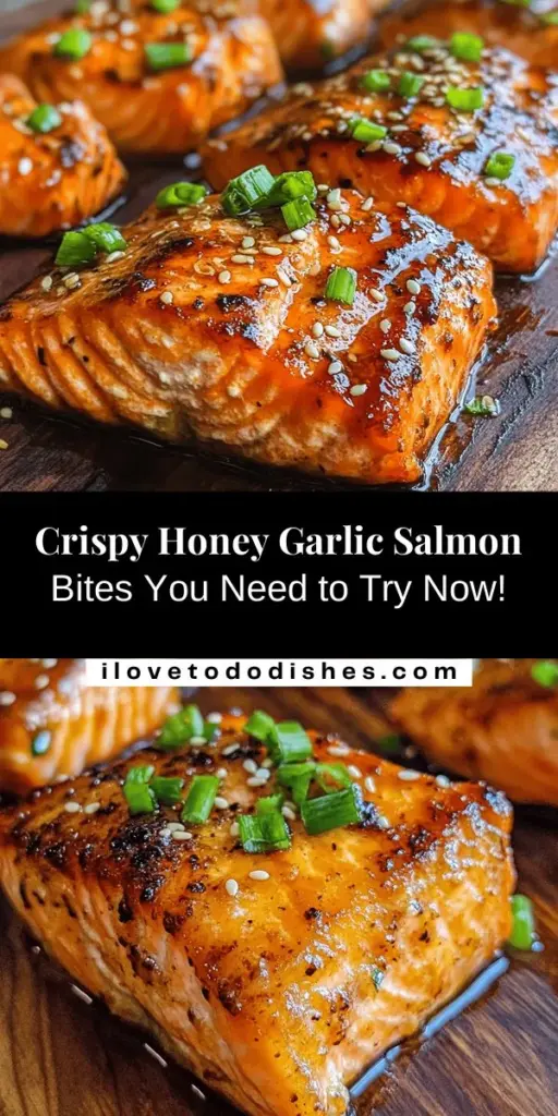 Discover the mouthwatering delight of Crispy Honey Garlic Salmon Bites! This quick and easy recipe combines fresh salmon with a sweet and savory glaze for the perfect appetizer or family meal. Enjoy the benefits of omega-3 fatty acids and high-quality protein while indulging in a crispy, flavorful treat. Ideal for busy nights or special gatherings, this dish is sure to impress. Try it today! #SalmonBites #HoneyGarlic #QuickRecipes #HealthyEating #DinnerIdeas #Foodie #HomeCooking #Appetizer