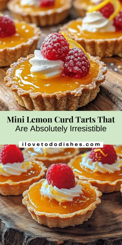 Satisfy your sweet tooth with these adorable mini lemon curd tarts! Perfect for any occasion, these bite-sized treats are a delightful mix of zesty lemon filling and buttery tart shells. Easy to make and perfect for sharing, they add a burst of sunshine to your dessert table. Garnish with fresh berries or whipped cream for an extra touch! Ideal for parties, picnics, or a sweet indulgence at home. #LemonTarts #Dessert #Baking #MiniDesserts #SweetTreats #HomemadeGoodness