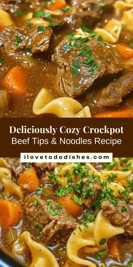 Warm up your family evenings with this Cozy Crockpot Beef Tips & Noodles recipe! Experience tender beef and savory noodles combined with aromatic vegetables in a rich, flavorful sauce. Perfect for busy nights, this slow-cooked dish requires minimal effort while delivering comforting, home-cooked goodness. Serve it with crusty bread or a fresh salad for a complete meal. Your loved ones will be asking for seconds! #ComfortFood #CrockpotRecipes #BeefTips #FamilyDinner #SlowCookerMeals