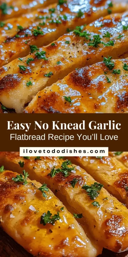 Discover the magic of baking with this No Knead Garlic Flatbread recipe! Perfectly fluffy and infused with aromatic garlic, this easy-to-make flatbread requires no kneading—just mix, let it rise, and cook. It's great as a side for soups, a base for wraps, or simply enjoyed warm with butter. Ideal for any meal or gathering, this versatile recipe will impress your family and friends! #NoKneadBread #GarlicFlatbread #EasyRecipes #HomeBaking #FlatbreadMagic #BakingMadeSimple