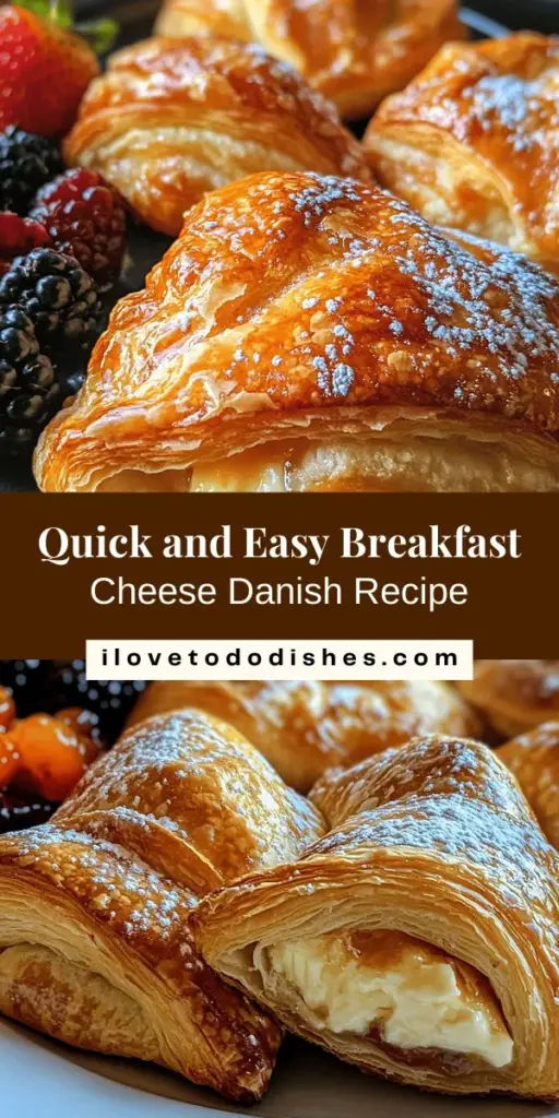 Start your day on a delicious note with this Easy Breakfast Cheese Danish recipe! Perfect for busy mornings, this pastry combines flaky crescent roll dough with a creamy, dreamy cream cheese filling for a delightful treat. Customize it with fruits or chocolate for a unique twist. Quick to make and easy to impress, it's a breakfast that feels indulgent yet simple. Bake up some joy today! #CheeseDanish #BreakfastRecipes #HomemadePastry #EasyCooking #BrunchIdeas #BakingJoy