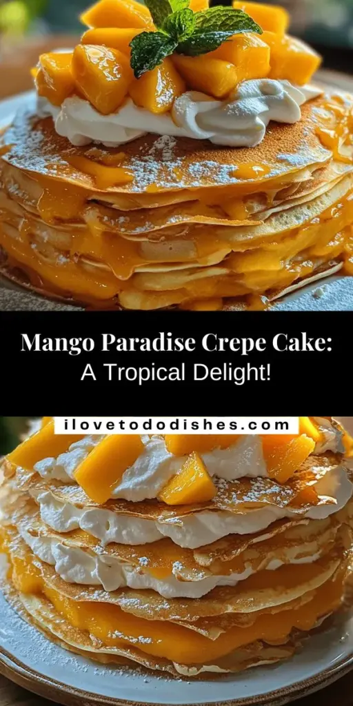 Dive into a tropical treat with this Mango Paradise Crepe Cake recipe! Layered with delicate crepes, rich cream, and fresh mango filling, this cake is a feast for the senses. Perfect for summer gatherings or special occasions, its light and airy texture offers an indulgent yet refreshing experience. Celebrate nature's bounty with this stunning dessert that looks as delightful as it tastes! #CrepeCake #MangoDessert #TropicalTreat #BakingJoy #SummerDesserts #DessertRecipe