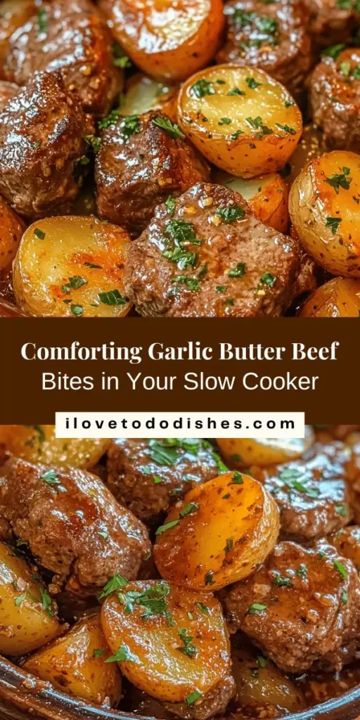 Discover the ultimate comfort food with this Savory Slow Cooker Garlic Butter Beef Bites & Potatoes recipe! Tender beef sirloin is cooked in a rich garlic butter sauce, paired with perfectly cooked baby potatoes for a satisfying meal. Perfect for busy days, let your slow cooker do all the work while you enjoy the delicious aroma filling your home. Ideal for family dinners or cozy gatherings! #SlowCooker #ComfortFood #BeefBites #GarlicButter #HomeCooking #EasyRecipes #DinnerIdeas