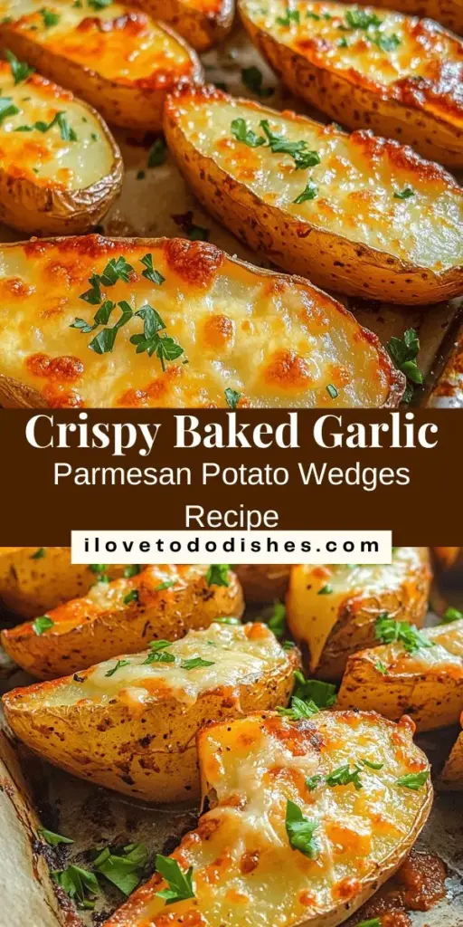 Indulge in the ultimate comfort food with these Baked Garlic Parmesan Potato Wedges! Crispy on the outside, fluffy on the inside, these wedges are a healthier alternative to fried snacks. Seasoned with garlic, herbs, and topped with melted Parmesan, they're perfect for family dinners or movie nights. Quick to prepare and deliciously satisfying, they can be enjoyed on their own or paired with your favorite dips! #PotatoWedges #ComfortFood #HealthySnacks #BakedRecipes #Yummy