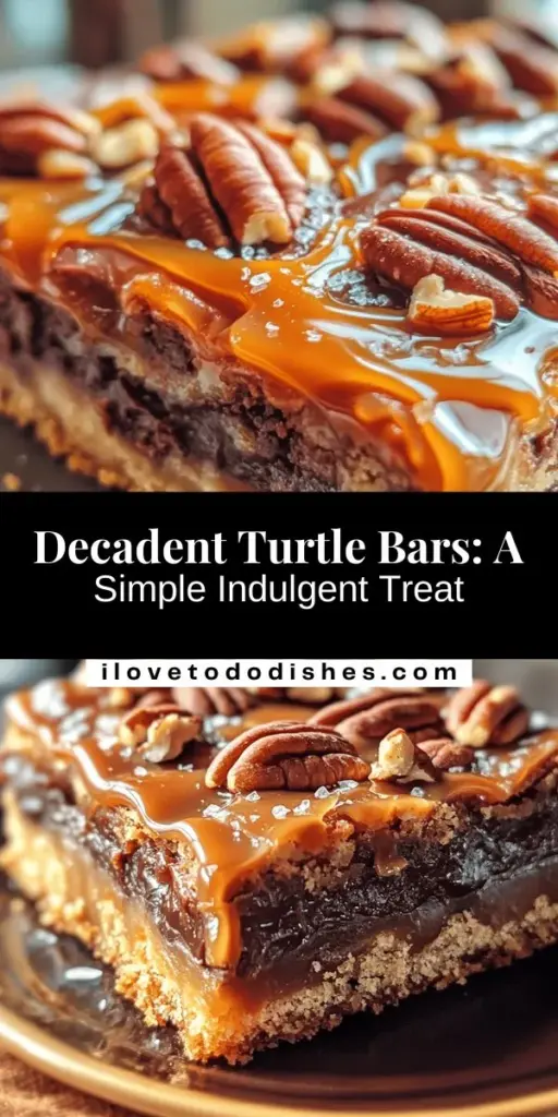 Discover the irresistible delight of Decadent Easy Turtle Bars! This simple recipe combines chocolate, caramel, and crunchy pecans on a buttery graham cracker crust, making it a perfect treat for any occasion. Ideal for gatherings or cozy nights at home, these bars are quick to prepare and absolutely indulgent. Elevate your dessert game with this deliciously satisfying recipe. Perfect for all dessert lovers! #TurtleBars #DessertRecipe #Baking #SweetTreats #Indulgence