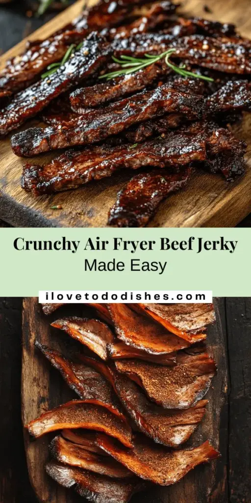 Embark on a delicious journey of making your own crunchy air fryer beef jerky with our easy recipe! Control the ingredients to create a healthier, protein-packed snack that’s perfect for any occasion. Discover the secrets to achieving that perfect chewy texture and rich flavor by choosing the right cuts of beef and marinades. Whether you prefer spicy or sweet, customize your jerky to suit your taste. #BeefJerky #AirFryerRecipes #HomemadeSnacks #ProteinPacked #HealthyEating #KetoFriendly #LowCarb