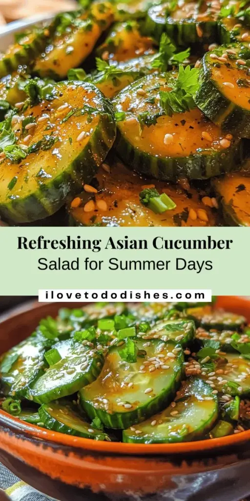 Discover the revitalizing taste of Crisp & Zesty Asian Cucumber Salad! This refreshing dish combines crunchy English cucumbers with a tangy dressing made of rice vinegar, soy sauce, garlic, and ginger. Perfect as a side for summer barbecues or a light lunch, it's easy to whip up and packed with flavor. Enjoy its versatility and health benefits while savoring every bite! #CucumberSalad #AsianCuisine #HealthyRecipes #RefreshingSalad #SummerEats #EasyRecipes