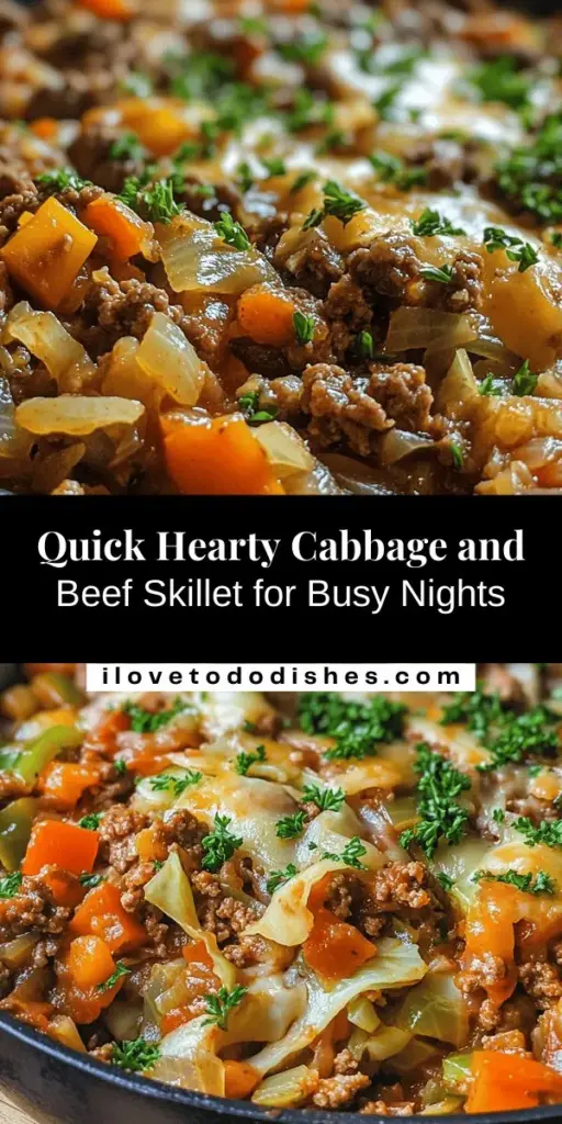 Looking for a quick and nutritious dinner that satisfies the whole family? Try the Hearty Cabbage and Ground Beef Skillet! Packed with wholesome ingredients like cabbage, ground beef, and colorful veggies, this one-pan meal is budget-friendly and easy to customize. Perfect for busy nights, it combines flavors that will keep everyone coming back for more. Embrace creativity in the kitchen and enjoy a nourishing feast tonight! #HealthyRecipes #OnePanMeal #DinnerIdeas #CabbageRecipes #ComfortFood #FamilyDinner