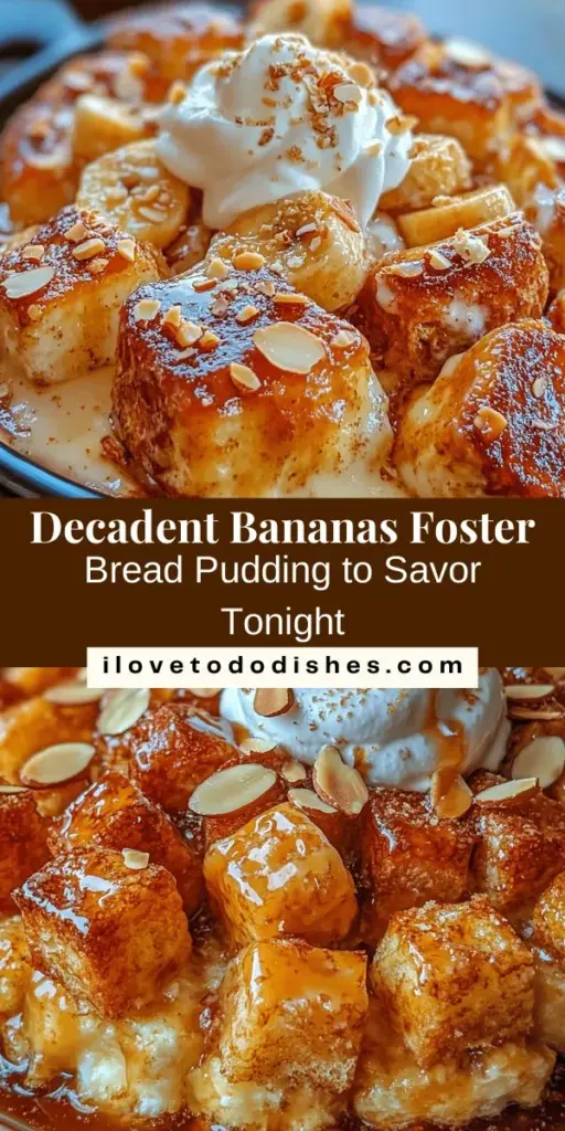 Treat yourself to the warm, cozy flavors of Bananas Foster Bread Pudding, a delightful twist on a classic dessert! Combining caramelized bananas, rich custard, and toasted bread, this indulgent treat is perfect for gatherings or a sweet night in. Easy to make yet stunningly delicious, it’s sure to impress. Serve warm with whipped cream or a drizzle of caramel for an extra touch! Try this comforting dessert today! #BananasFoster #BreadPudding #Dessert #Recipe #ComfortFood #IndulgentTreat