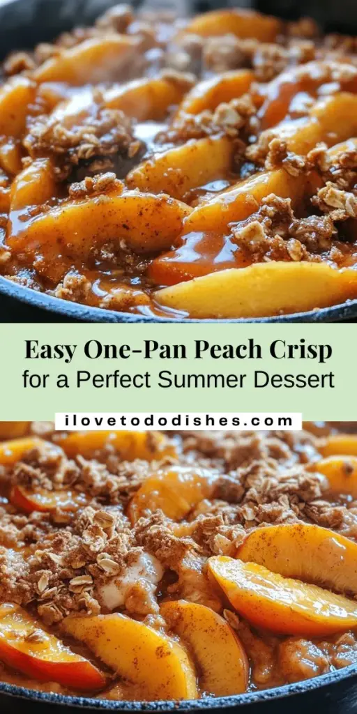 Indulge in the simplicity of a homemade Delightful One-Pan Peach Crisp! This easy-to-make dessert bursts with the vibrant flavors of ripe peaches and a crunchy oat topping, all baked in just one pan. Perfect for busy nights or gatherings, this recipe results in a comforting and delicious treat that everyone will love. Serve it warm, perhaps with a scoop of vanilla ice cream, for an irresistible experience. #PeachCrisp #EasyDessert #OnePanRecipes #BakingJoy #SummerTreat