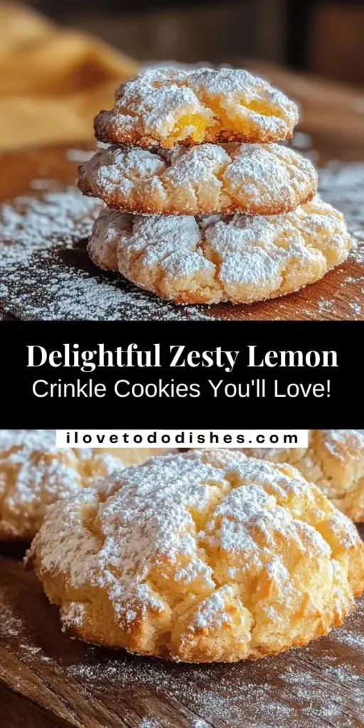 Discover the bright and cheerful flavors of Zesty Lemon Crinkle Cookies with this easy recipe! These delicious cookies feature a perfect balance of sweet and tangy, plus a delightful crinkly appearance from powdered sugar. Ideal for any occasion, they're soft, chewy, and bursting with fresh lemon flavor. Elevate your dessert table with this refreshing treat that will impress everyone! Try baking them today! #LemonCookies #Baking #DessertRecipes #CookieRecipe #ZestyTreats