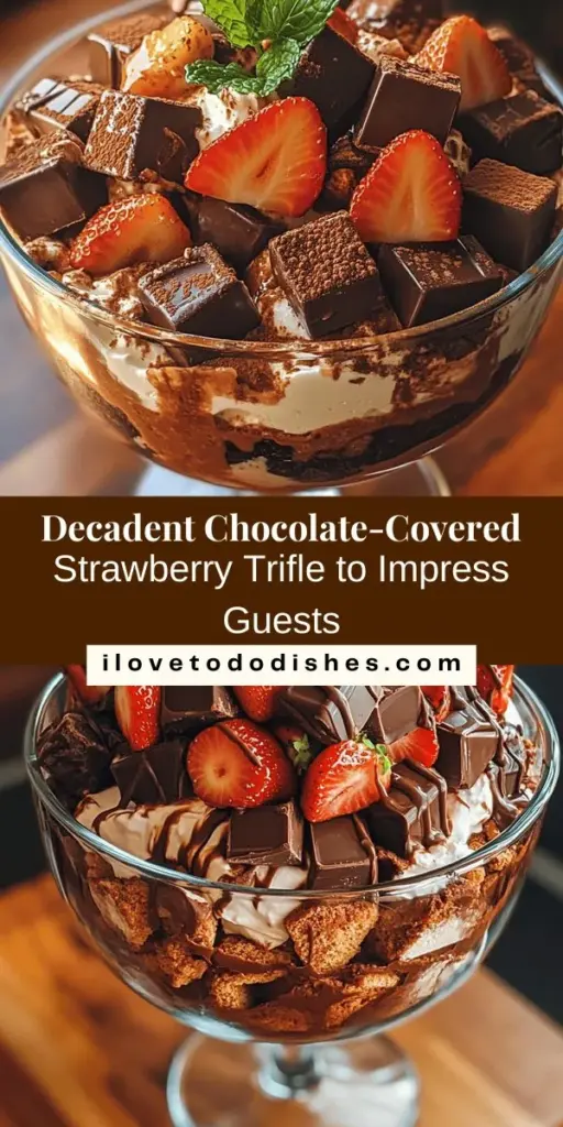 Indulge in this stunning chocolate-covered strawberry trifle that elevates a classic dessert to new heights. With layers of moist chocolate cake, rich chocolate pudding, creamy mascarpone, and fresh strawberries, this trifle is perfect for any gathering. Impress your guests with its beautiful presentation and delightful flavors. Perfect for romantic evenings, celebrations, or just a sweet treat. Get the recipe and make it your own! #Dessert #Trifle #Chocolate #Strawberries #Bakery #SweetTreats #Foodie