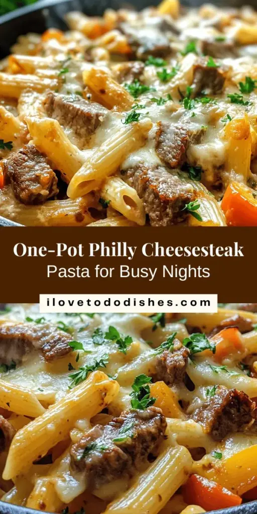 Discover the ultimate comfort food with One-Pot Philly Cheesesteak Pasta! This delicious dish combines tender sirloin, sautéed onions, bell peppers, and melted provolone cheese all in one pot for a quick, hassle-free meal. Perfect for busy weeknights, it's easy to make and loaded with rich flavors. Get ready to impress your family or treat yourself to this cheesy, savory goodness! #PhillyCheesesteakPasta #ComfortFood #OnePotMeals #EasyRecipes #WeeknightDinner