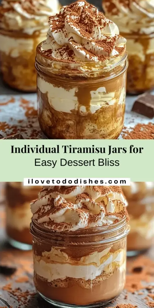 Discover the delightful world of Easy Tiramisu Jars, a modern twist on the beloved Italian dessert! Layered with coffee-soaked ladyfingers, rich mascarpone, and a dusting of cocoa, these individual servings are perfect for any occasion. They not only simplify serving but also add a charming aesthetic to your table. Ideal for gatherings, picnics, or a cozy night in, indulge in this creamy treat today! #Tiramisu #DessertInJars #ItalianDessert #EasyRecipes #FoodPresentation