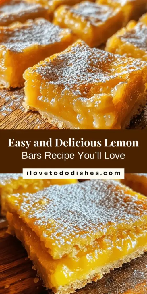 Looking for a refreshing dessert that’s easy to make? Try these Super Easy Lemon Bars! With their perfect balance of sweet and tangy flavors, they’re a delightful addition to any occasion, from summer barbecues to birthday celebrations. Learn the simple steps to create this timeless treat and discover variations to customize your lemon bars. Make them homemade for the freshest taste! #LemonBars #Dessert #Baking #EasyRecipes #HomemadeGoodness #CitrusDelight #SweetTreats #SummerDessert