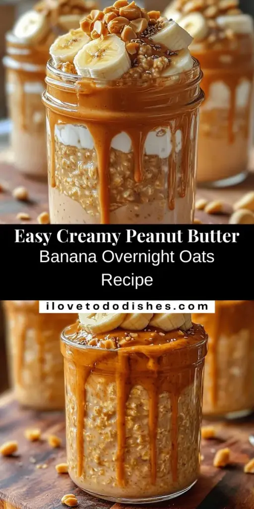 Start your mornings off right with Creamy Peanut Butter Banana Overnight Oats! This healthy, no-cook breakfast is not only quick and easy to prepare, but also packed with fiber, protein, and essential nutrients. With the perfect blend of creamy peanut butter and ripe bananas, it’s a delicious way to fuel your day. Customize it to fit your dietary needs and enjoy a satisfying breakfast ready when you are. Try it today! #OvernightOats #HealthyBreakfast #MealPrep #PeanutButterBanana #QuickRecipes #BreakfastIdeas #NutritiousEating