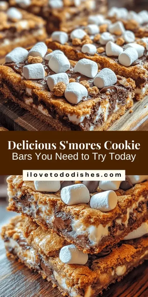 Indulge in the deliciousness of S'mores Cookie Bars, a fun twist on the classic campfire treat! This easy recipe combines buttery cookie dough, gooey marshmallows, and rich chocolate, topped with crunchy graham cracker crumbs. Perfect for gatherings or satisfying your sweet tooth anytime, these bars are simple to make and hard to resist. Gather your friends and get ready for a delightful treat! #S'mores #CookieBars #Baking #EasyRecipes #DessertIdeas #SweetTreats