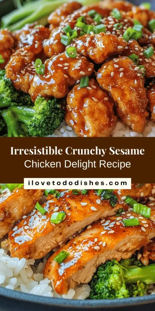 Discover the mouthwatering flavors of Crunchy Sesame Chicken Delight with this easy recipe! Perfect for family dinners or entertaining guests, this dish features crispy chicken coated in a luscious sauce that's sweet and savory. With the right blend of soy sauce, honey, and sesame oil, each bite is a delightful fusion of taste and texture. Pair it with rice and colorful veggies for a complete meal! #CrunchySesameChicken #RecipeIdeas #DeliciousMeals #CookingAtHome #Foodie